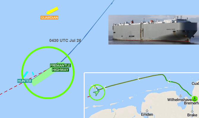 Car carrier, North sea UPDATES 1500 UTC Jul 27 - News2Sea